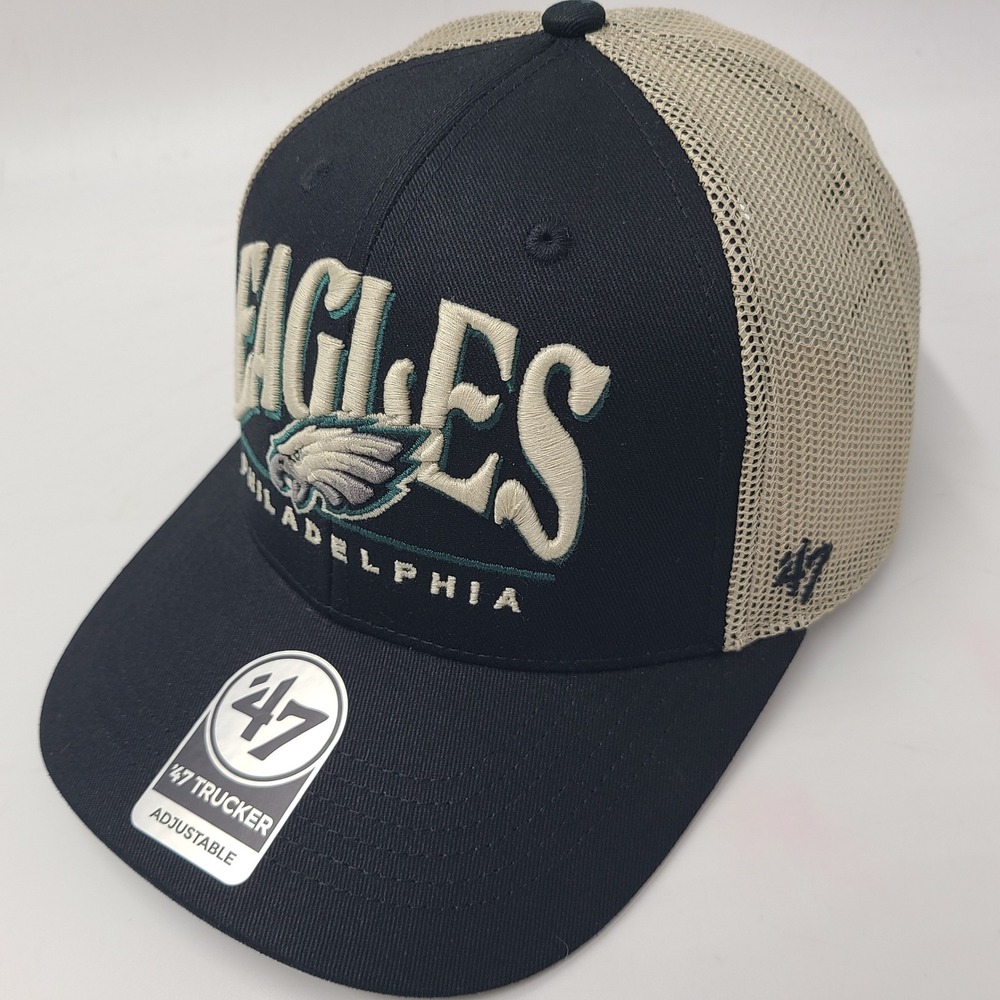 Philadelphia Eagles Hat Adjustable‎ Trucker Mesh 47 Brand Arid Black Beige NFL